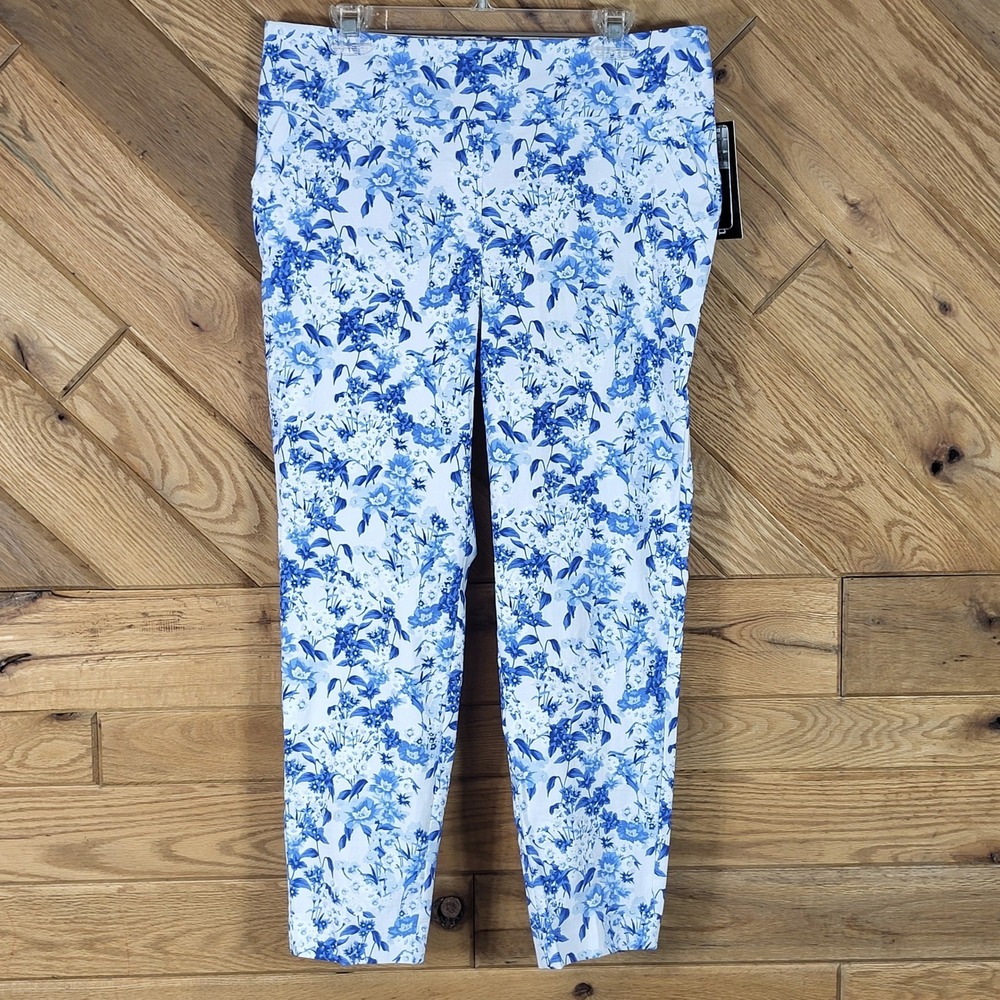 Soho Apparel Floral Pants Women Size L Blue White Ankle New